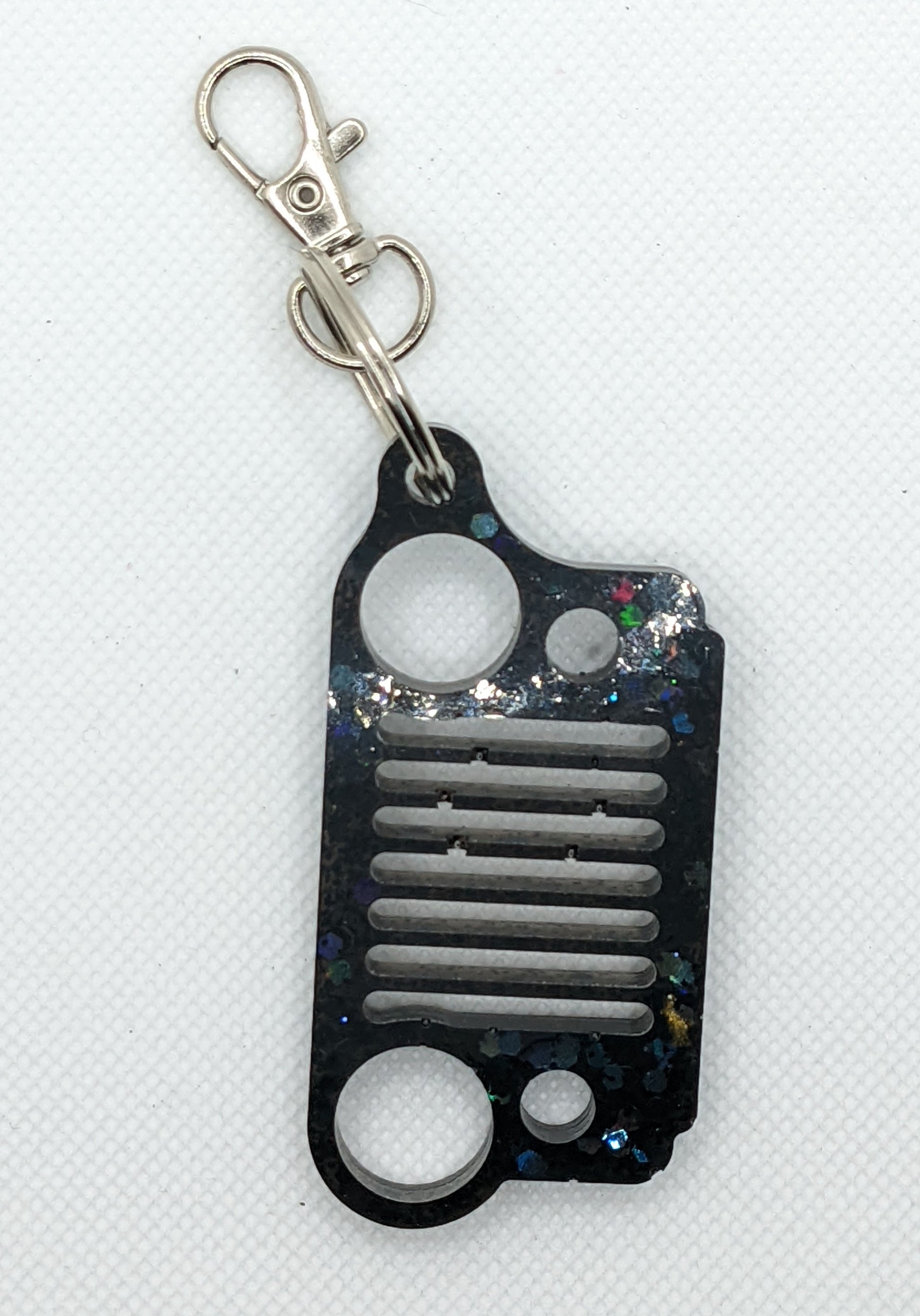 Black Holographic Glitter 4x4 Grill - Keychain