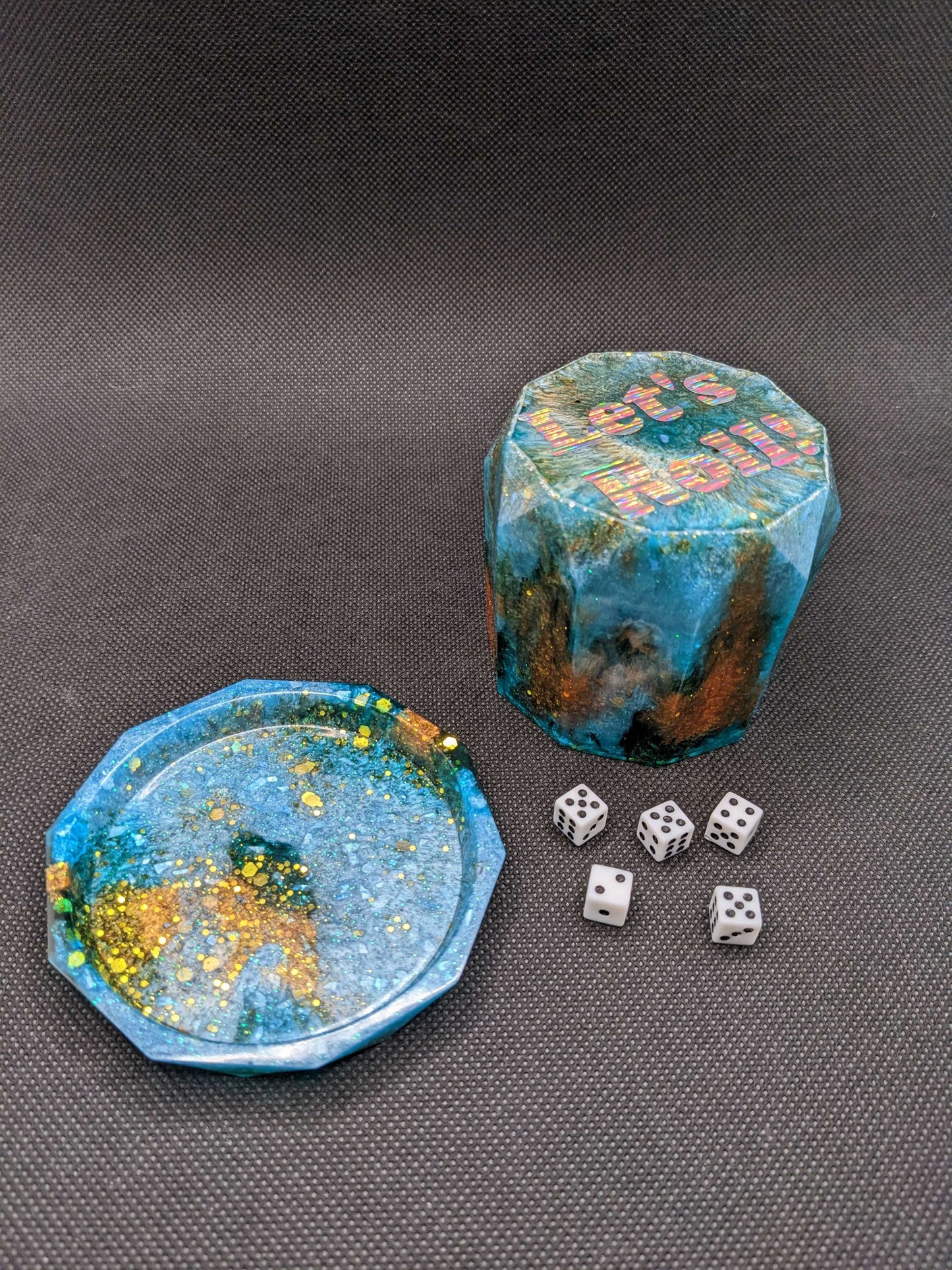 Turquoise, teal & bronze Dice Shaker Game - Keychain