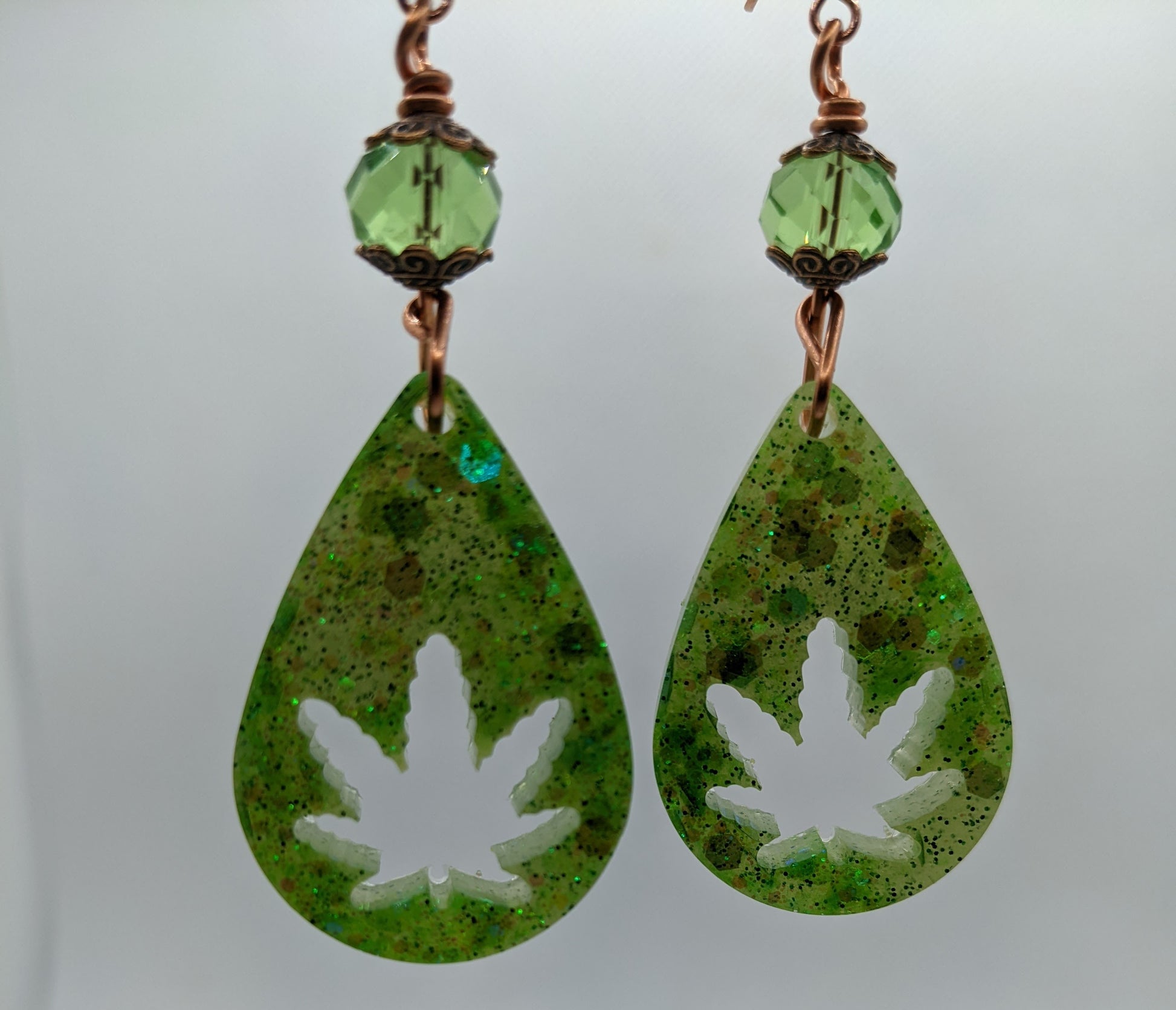 Green Teardrop Leaf Earrings - Earrings