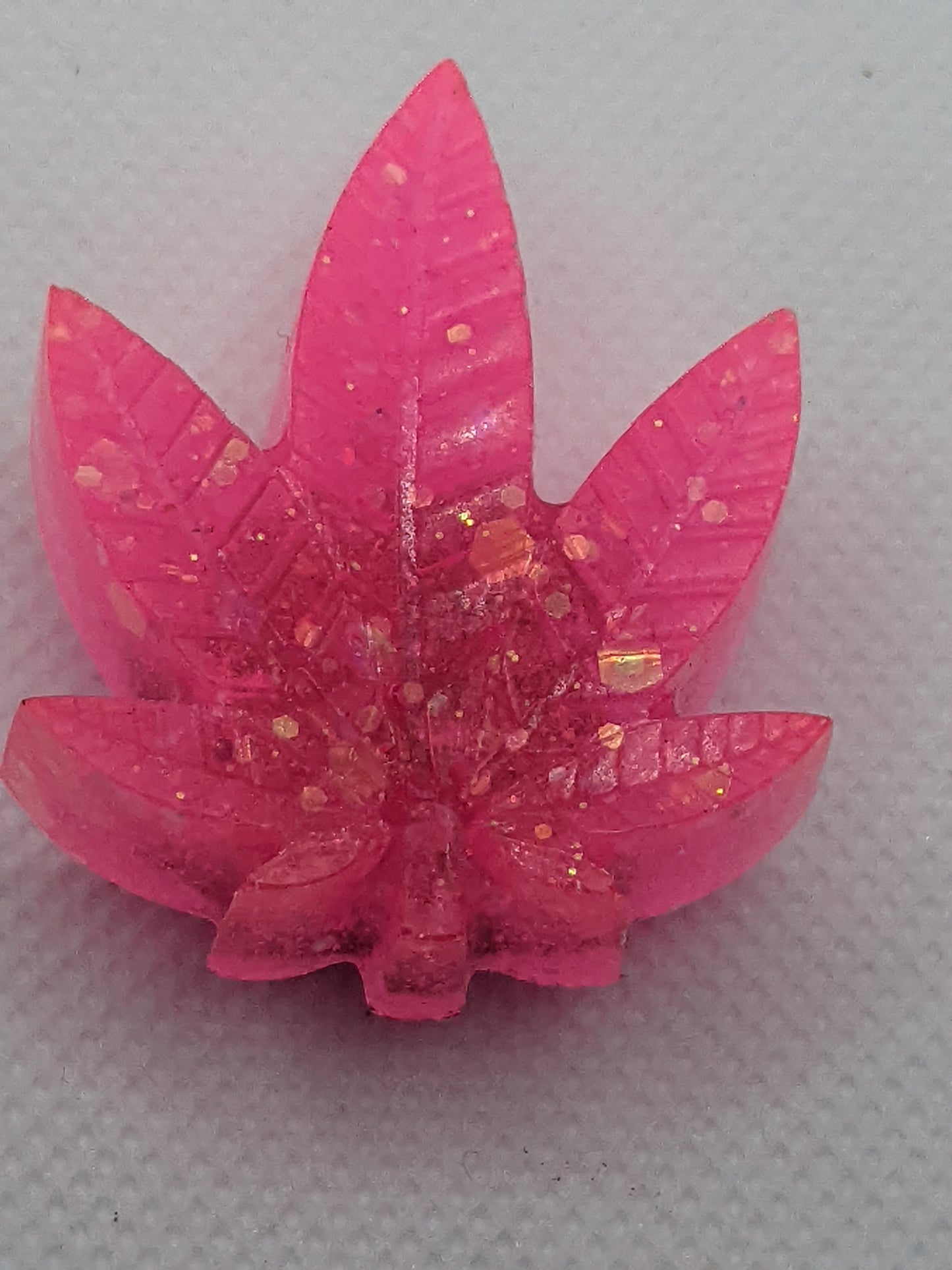 Pink Neon Glitter Leaf Magnets - Keychain