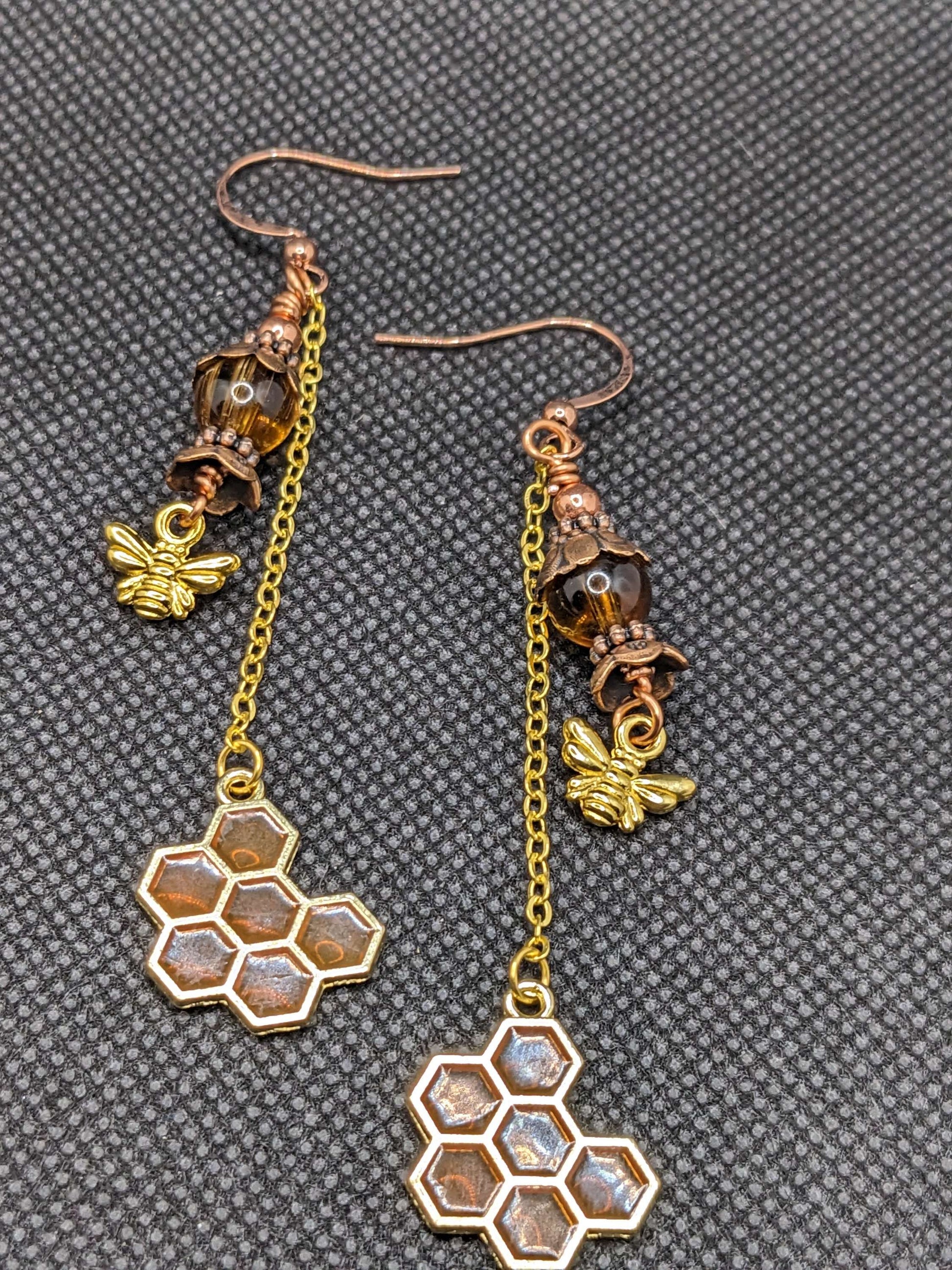 Honey comb & Bee Earrings - Earrings