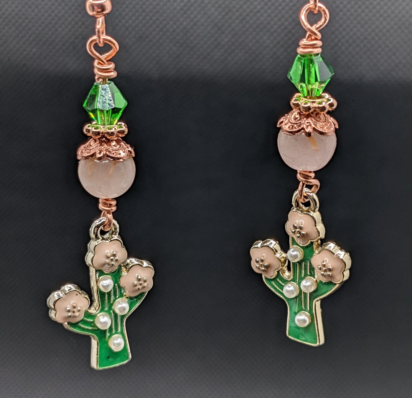 Cactus and Rose Quartz Earrings - Earrings