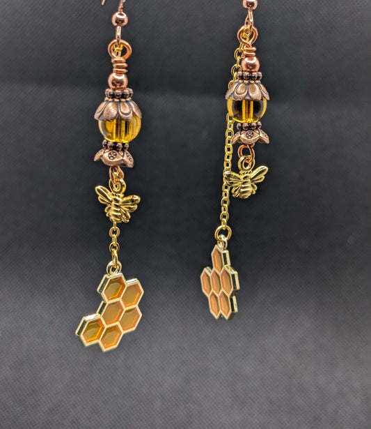 Honey comb & Bee Earrings - Earrings