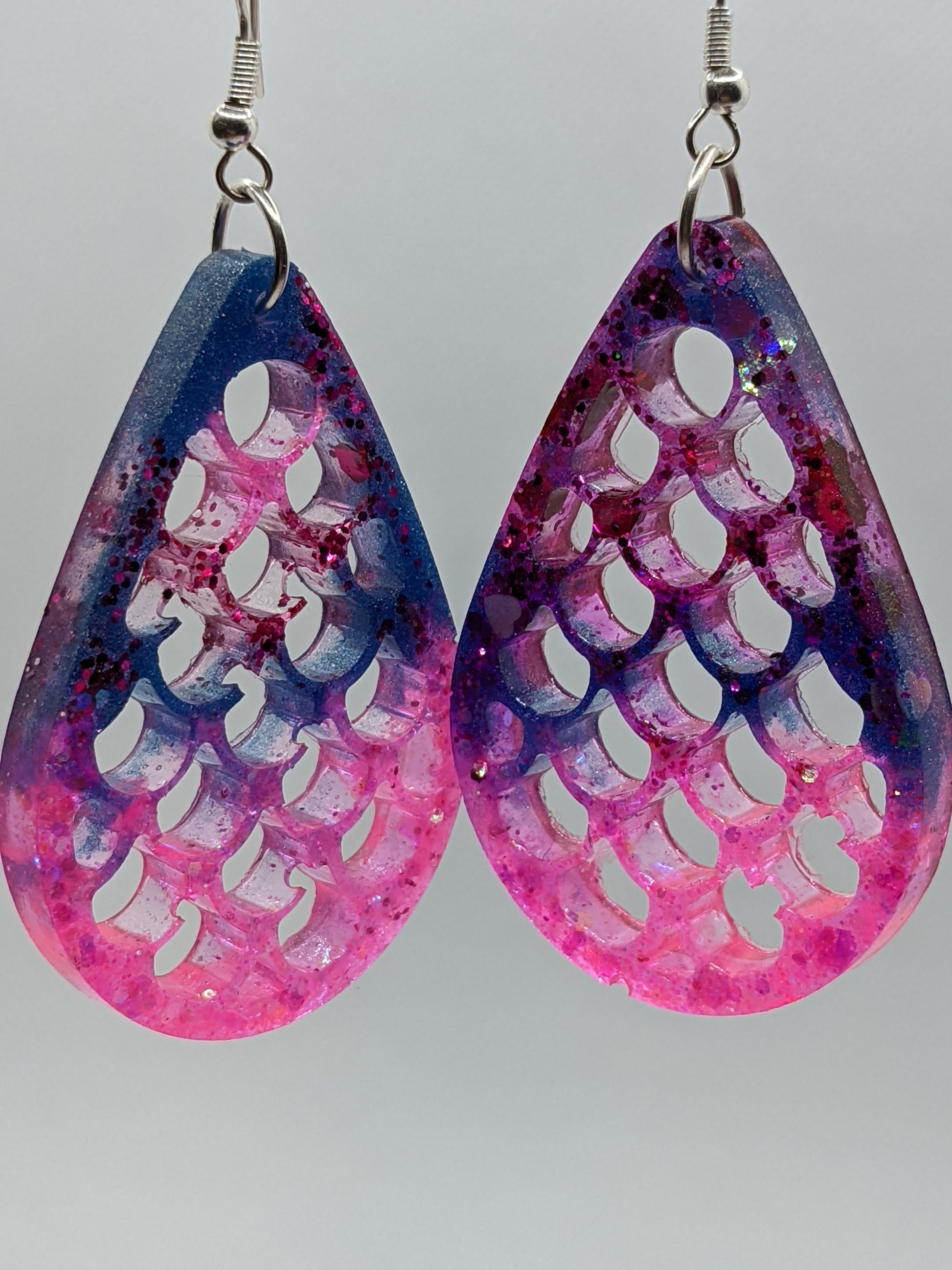 Pink & Purple Fishnet Teardrop Earrings - Earrings