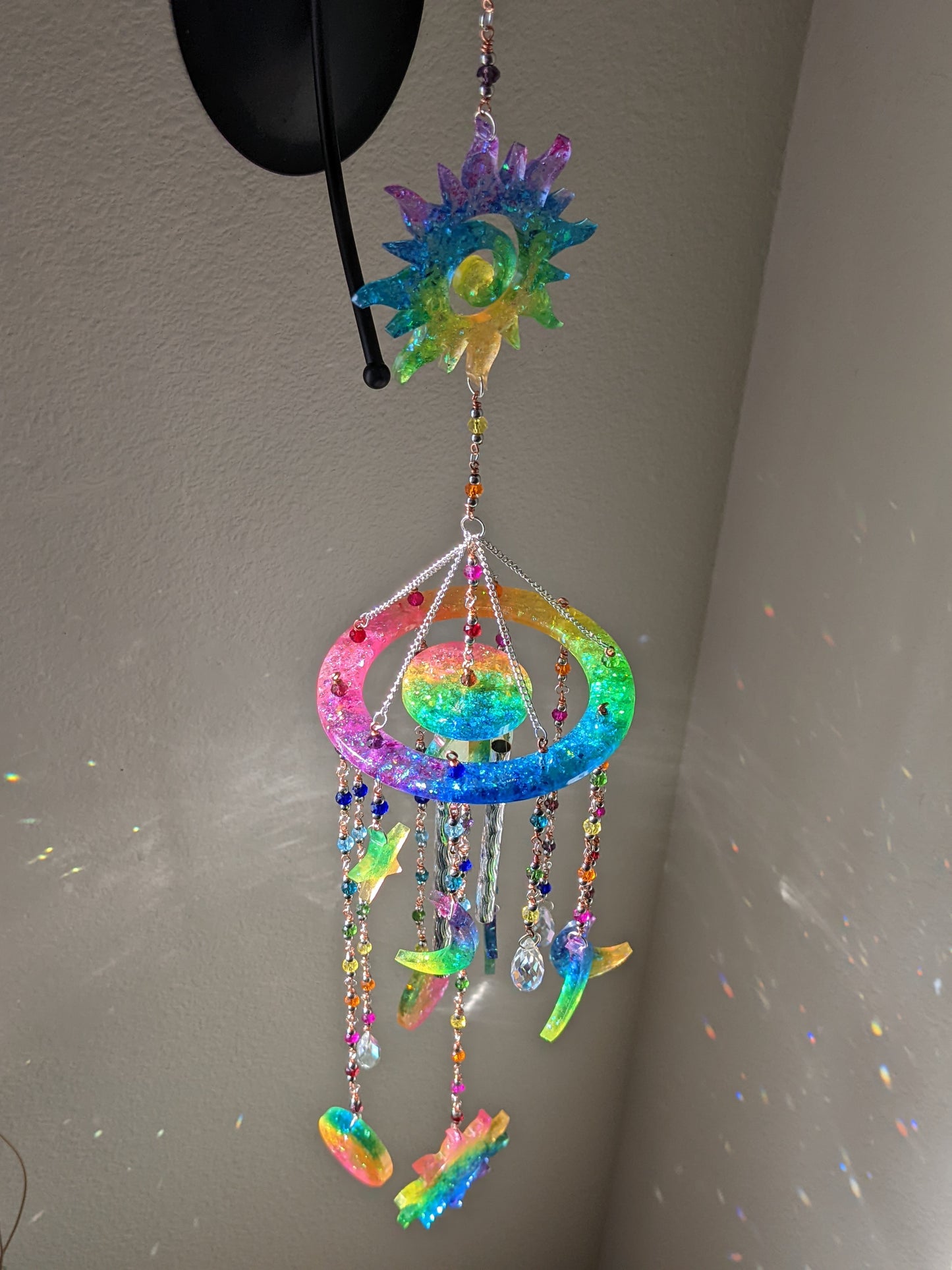 Rainbow Sun & Moon Windchime Suncatcher - Keychain