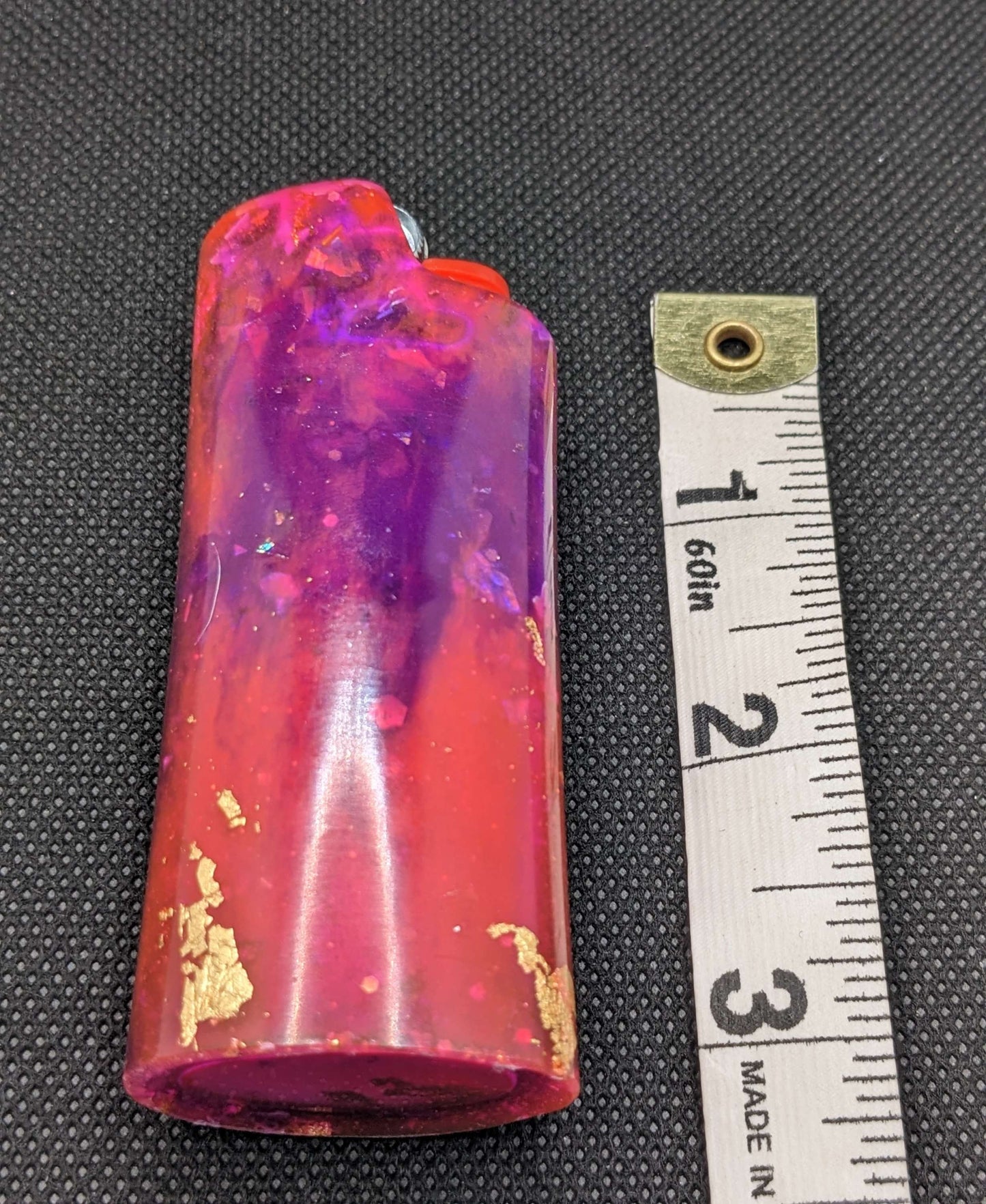 Purple, pink & gold flake lighter cover - Keychain