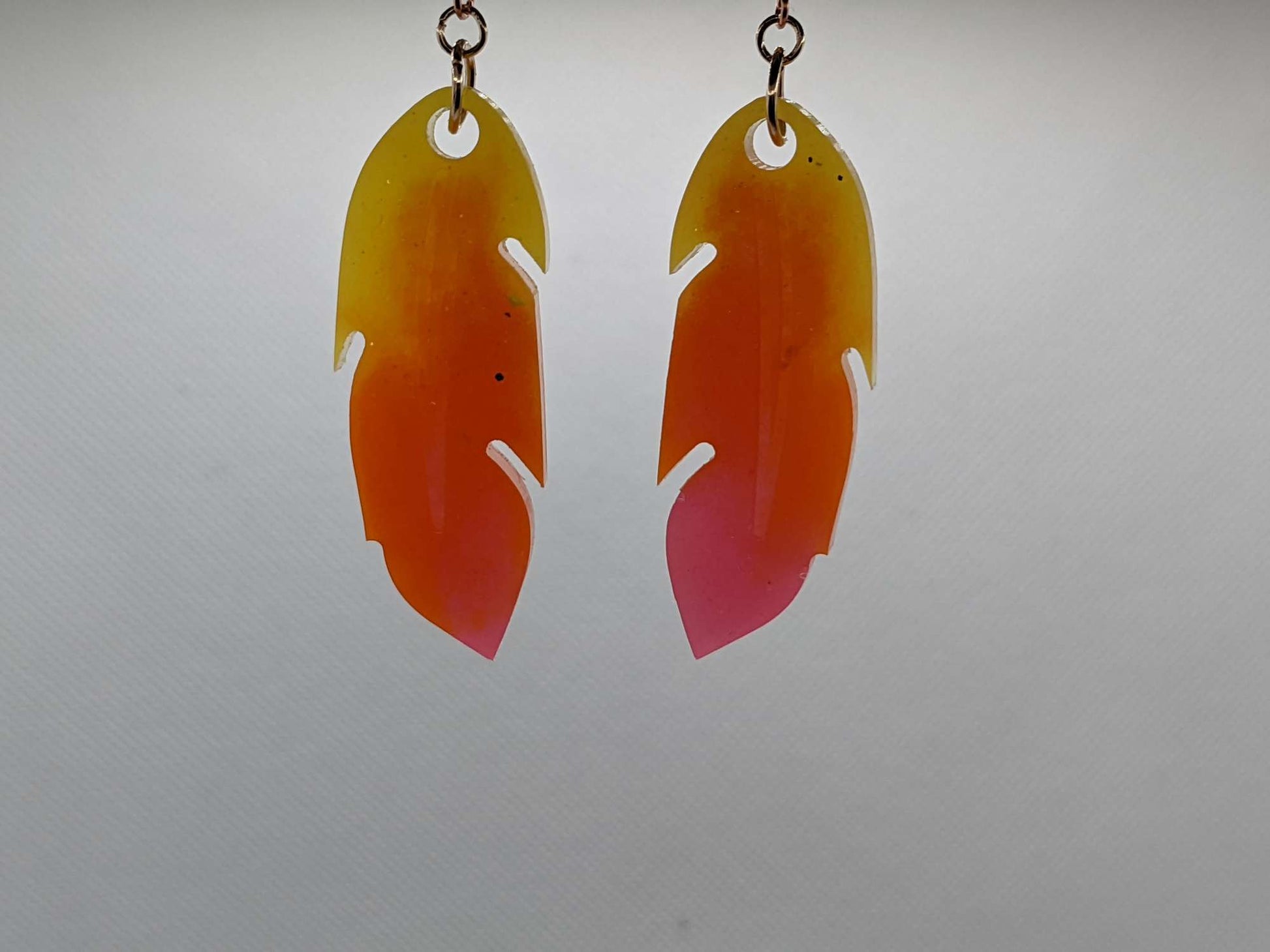 Yellow, Orange & Pink Feather Earrings - Earrings