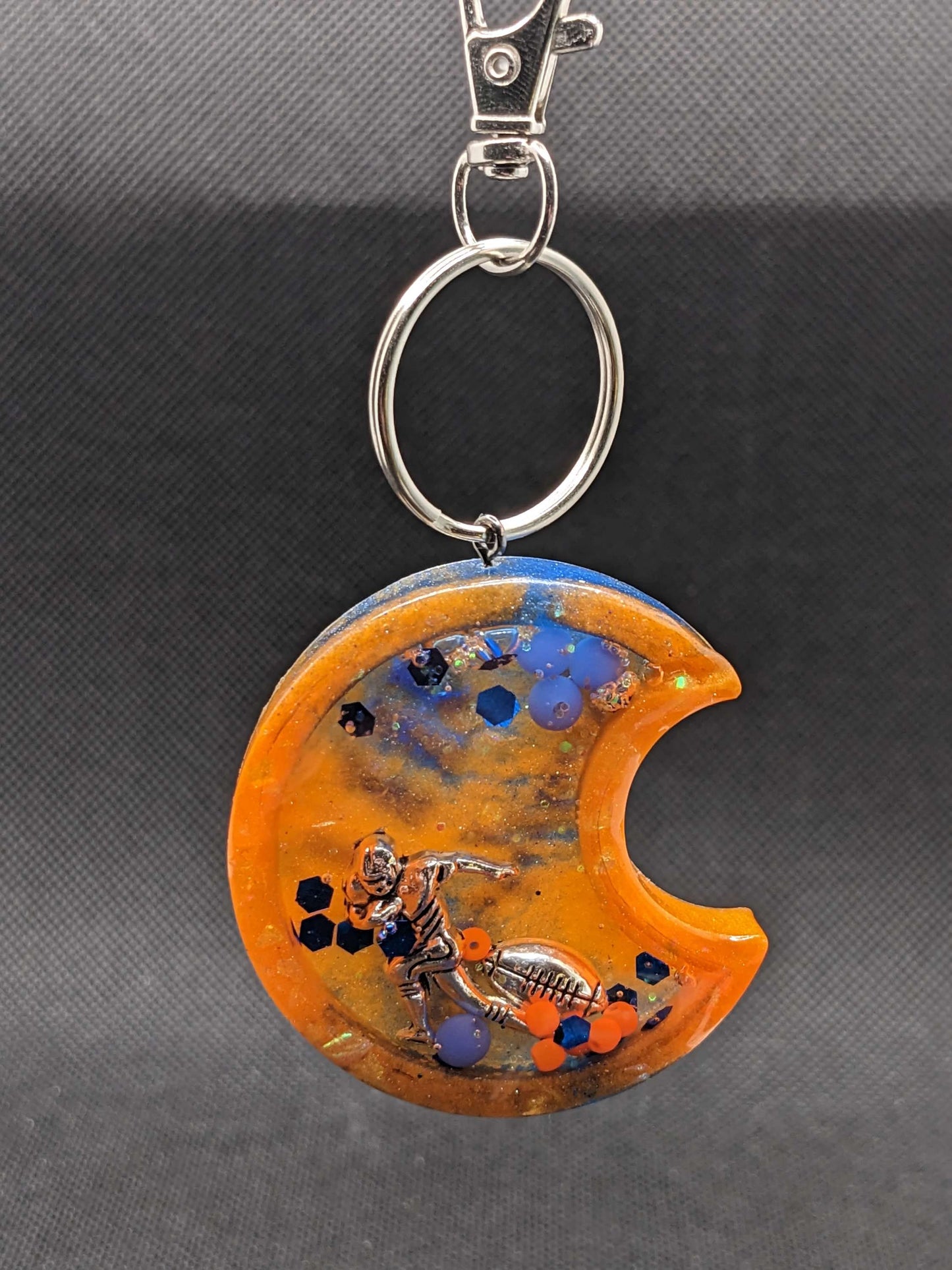 Blue & Orange Football moon Shaker Keychain - Keychain