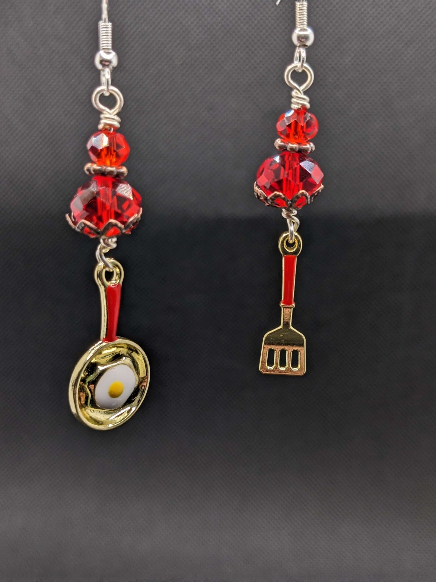 Red Crystals & Fried Egg Earrings - Earrings