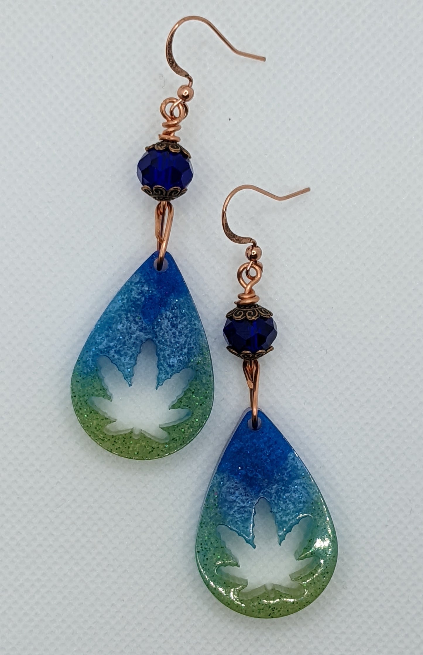 Green & Blue Teardrop Leaf Earrings - Earrings