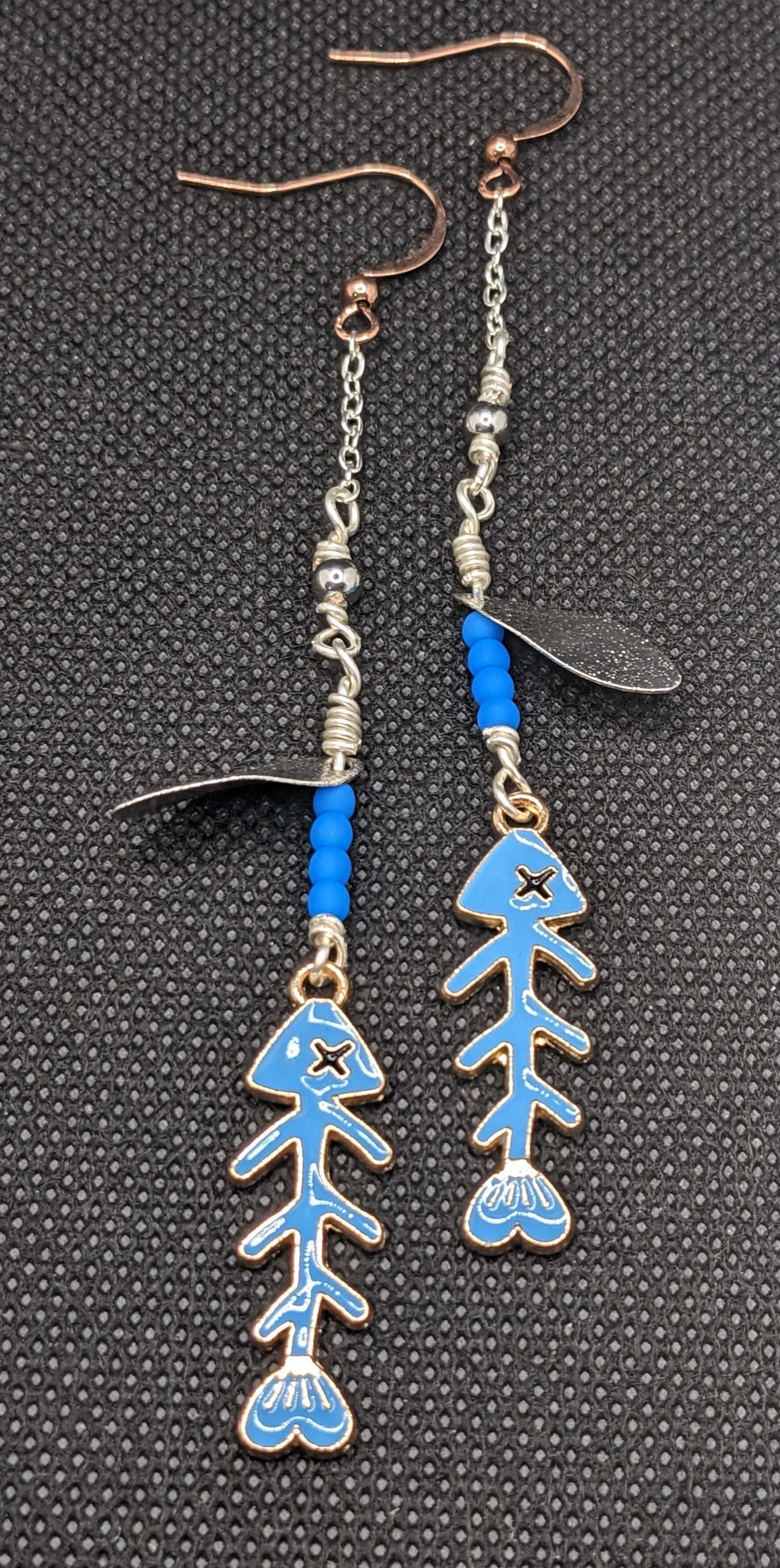 Bonefish on Neon blue Spinner Earrings - Earrings