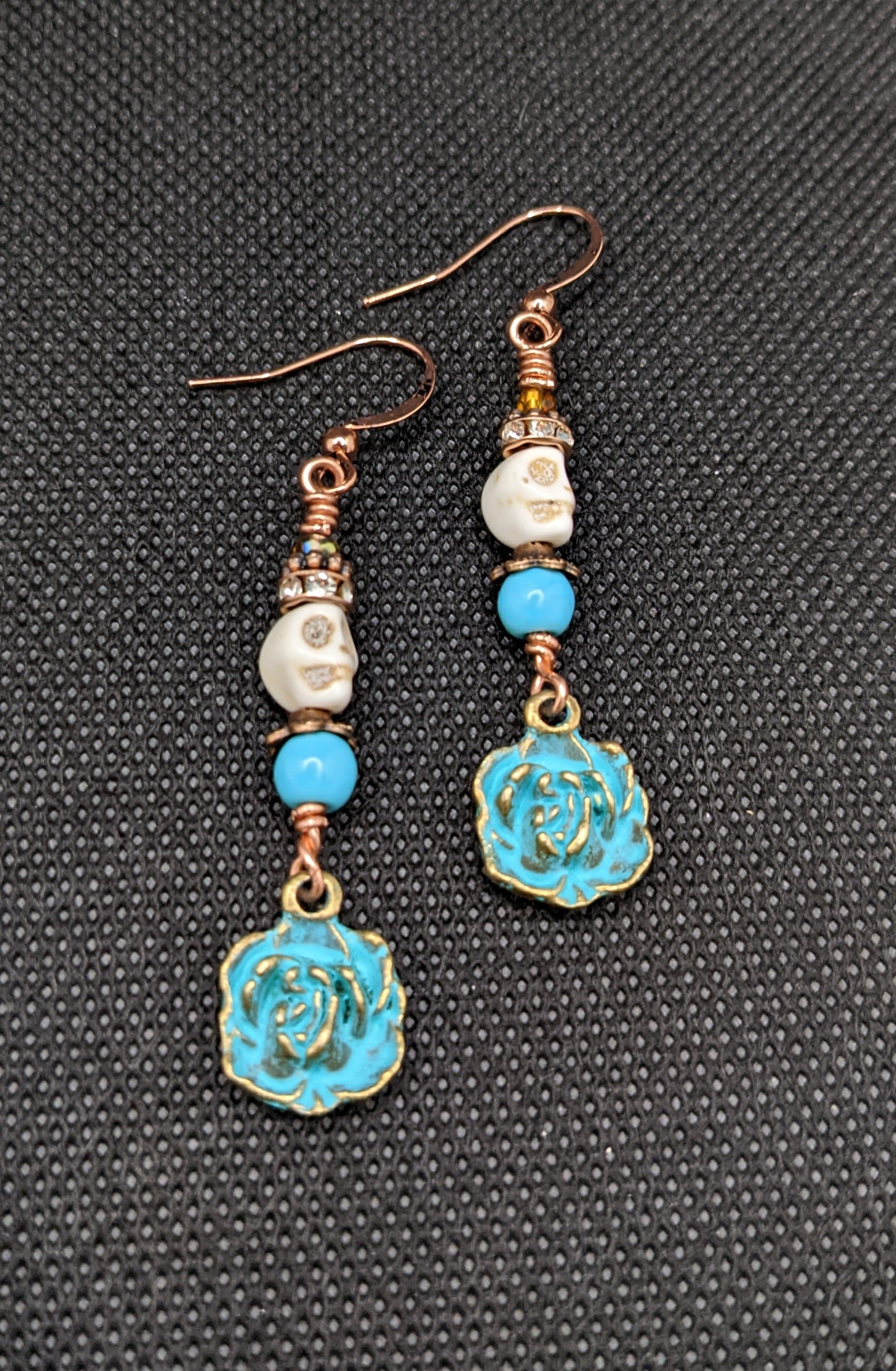 Skull and Patina Rose Earrings - Earrings