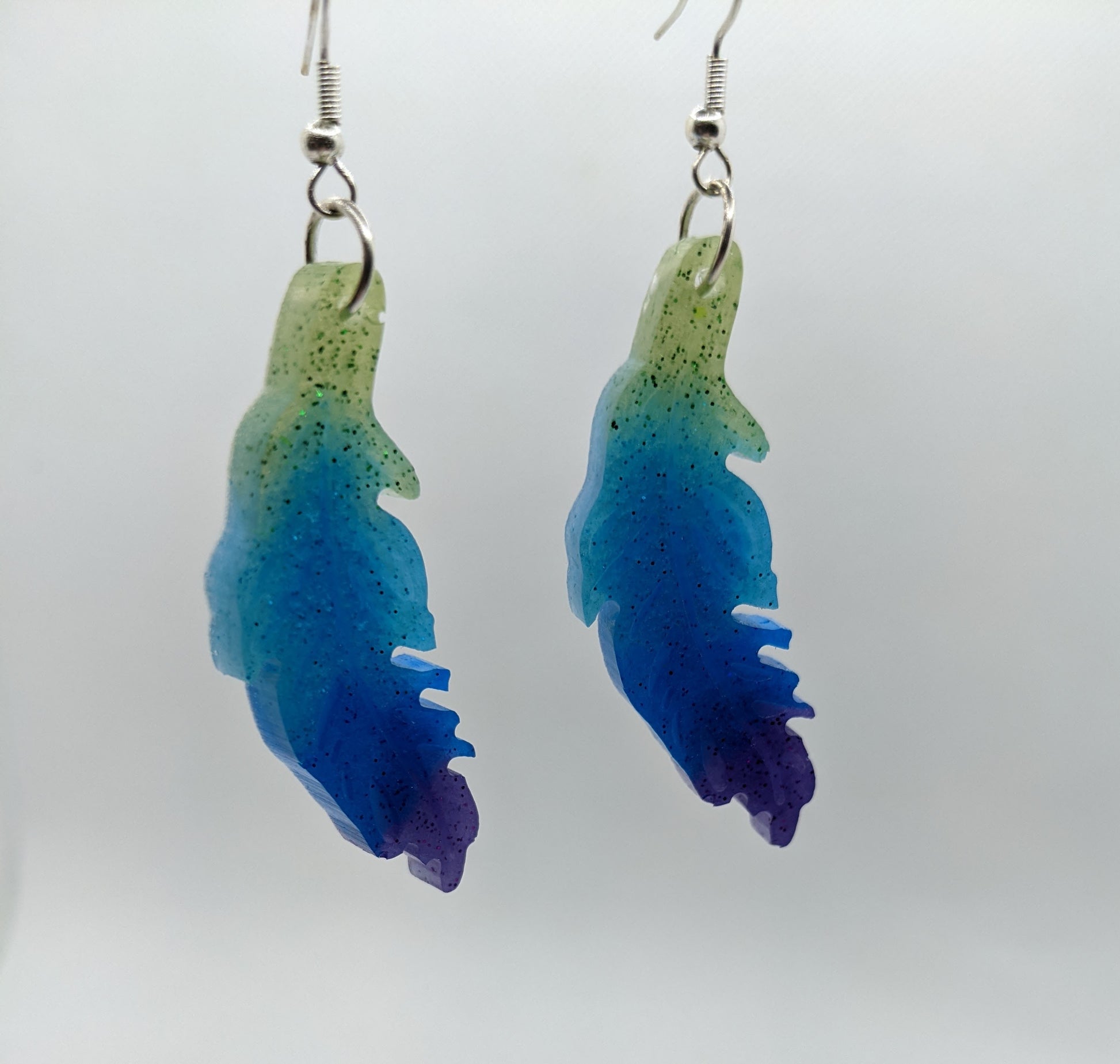 Green, Teal & Blue Feather Earrings - Earrings