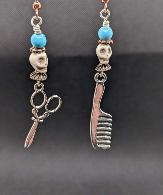 Turquoise and skull Hairdresser Earrings - Earrings