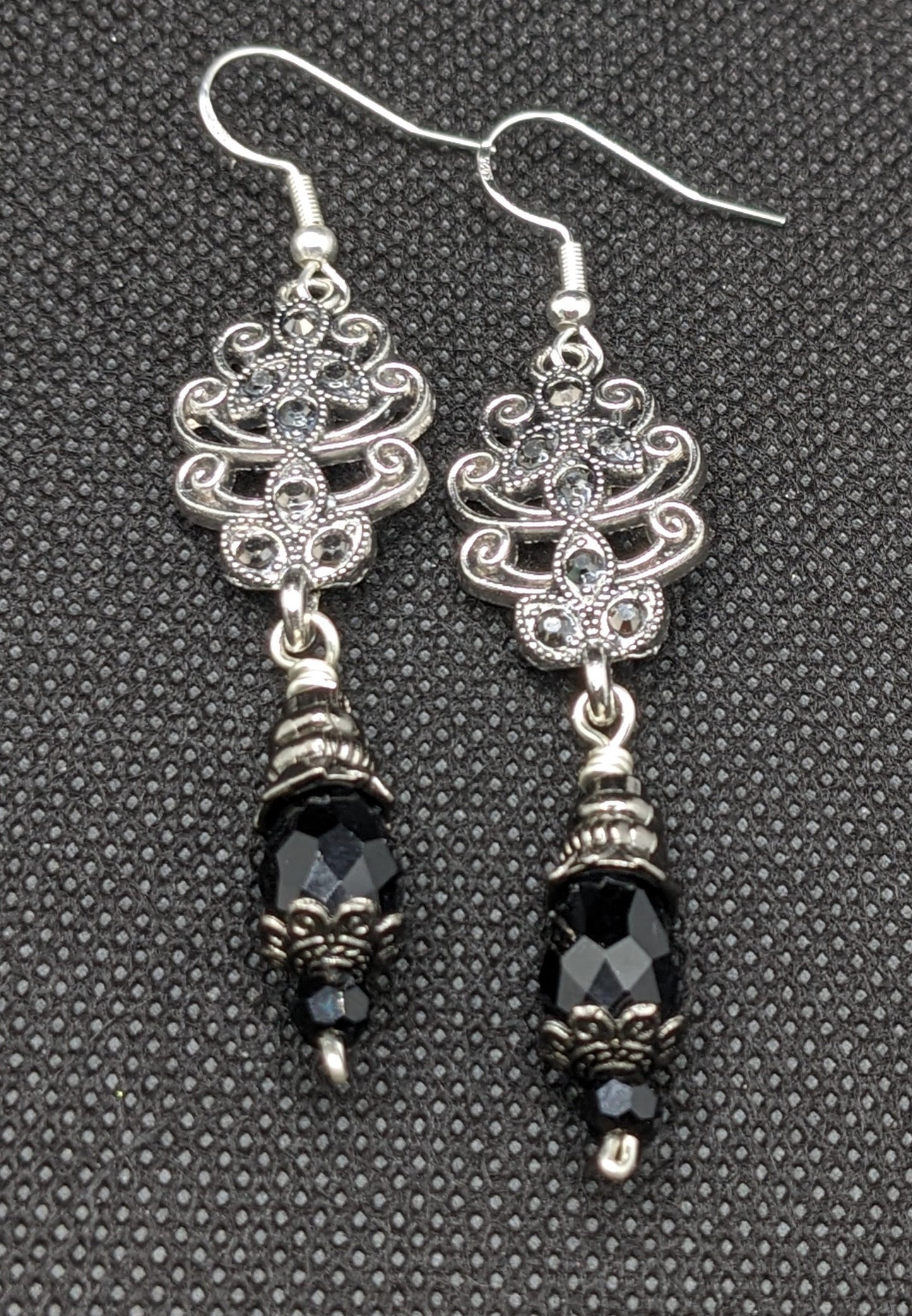 Hematite & Black Crystal Earrings - Earrings